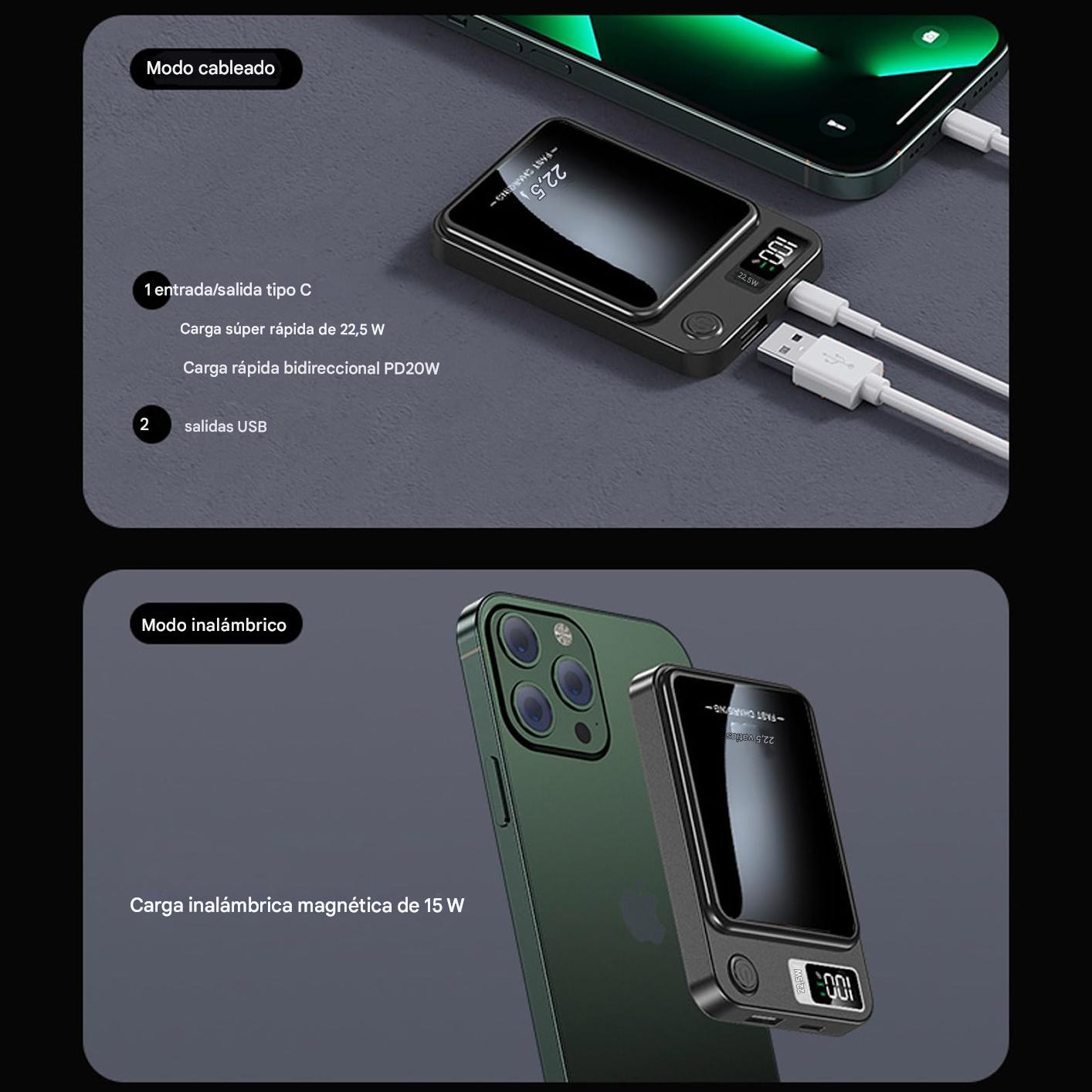 POWER BANK MAGNETICO CON PANTALLA + HOLDER 360° OBSEQUIO