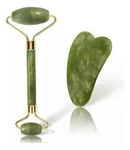 KIT MASAJEADOR FACIAL PREMIUM (Gua Sha + Rodillo de Jade/Cuarzo + Prensa para Ojos)