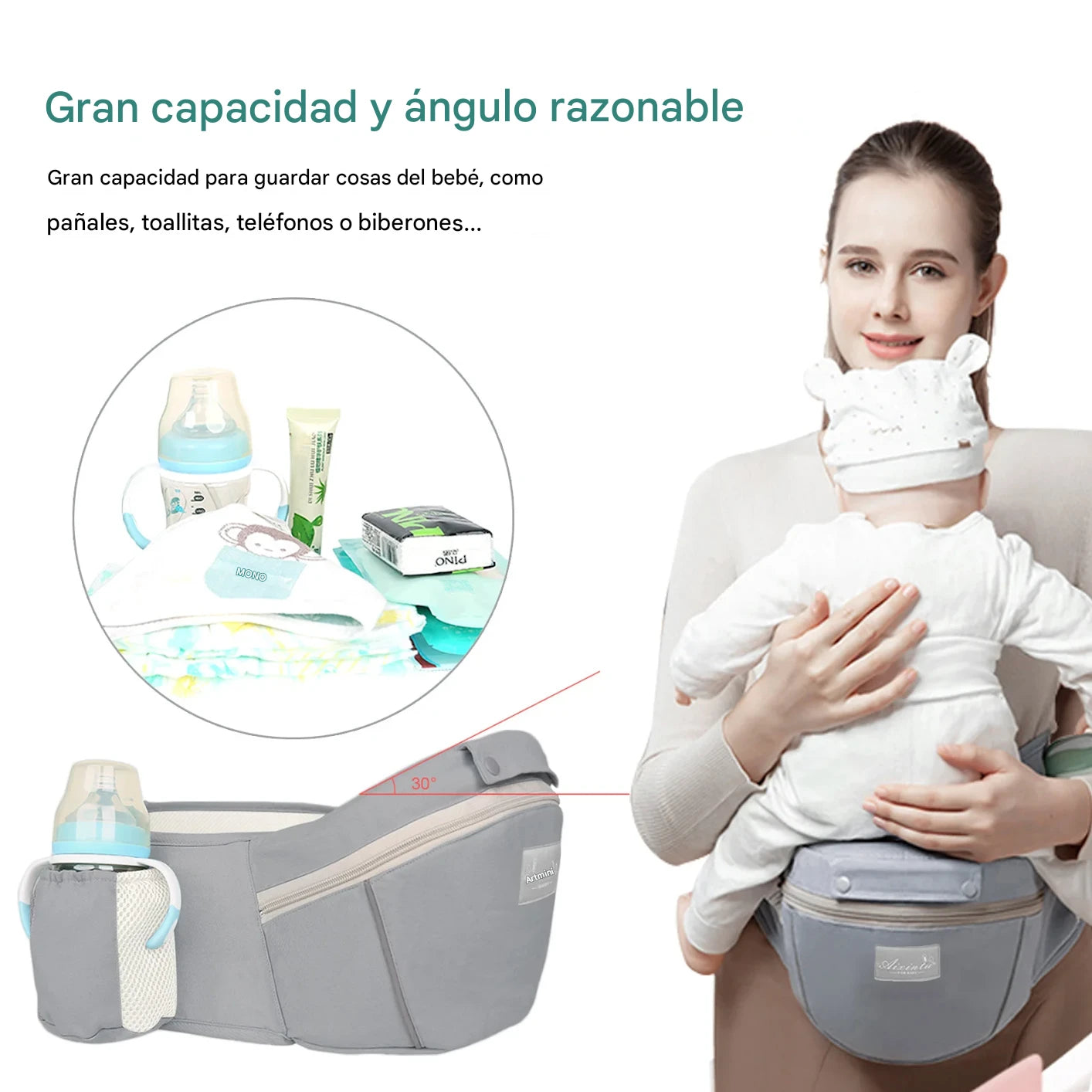 BabyEasy - Portabebe - Canguro - con asiento de cadera ergonomico 6 en 1