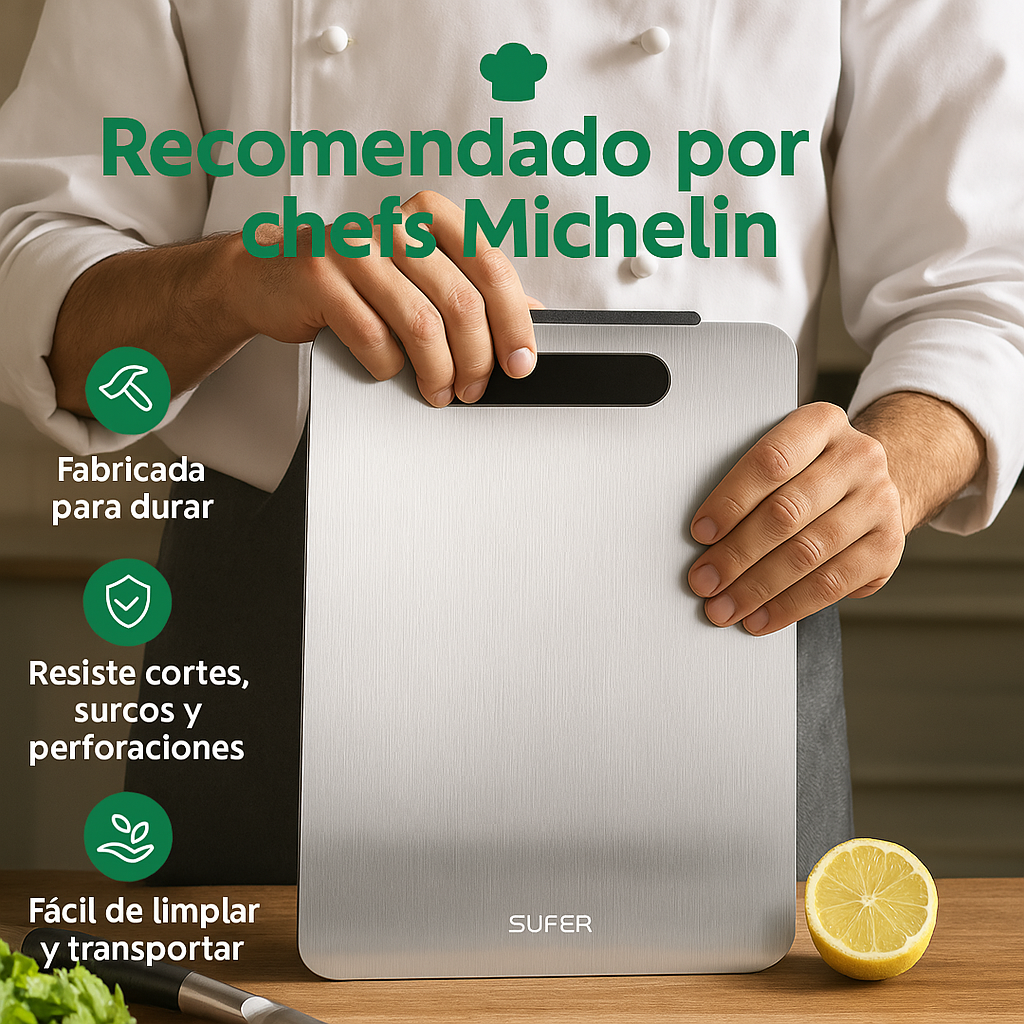 CutKitchen - Tabla de Corte en Acero Inoxidable Para Cocina + Afilador de Cuchillos Regalo 🎁