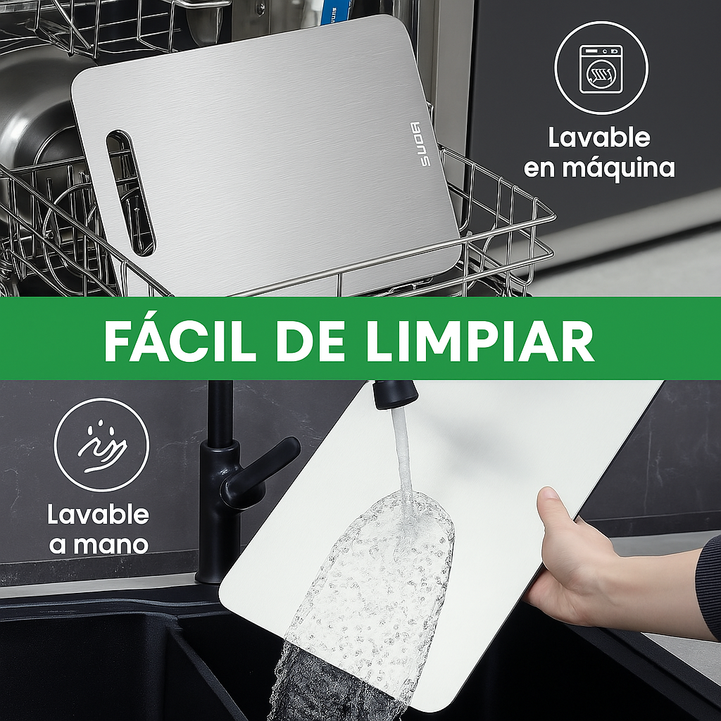 CutKitchen - Tabla de Corte en Acero Inoxidable Para Cocina + Afilador de Cuchillos Regalo 🎁