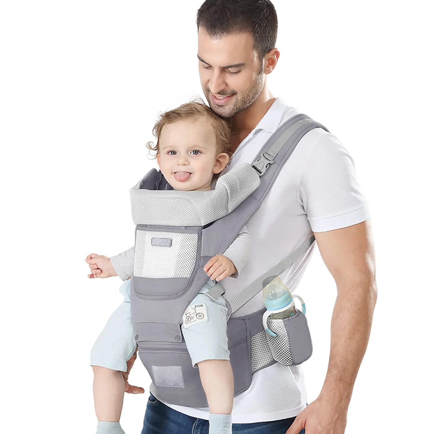 BabyEasy - Portabebe - Canguro - con asiento de cadera ergonomico 6 en 1