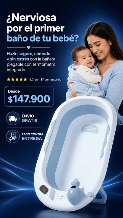 BAÑERA PLEGABLE PARA BEBÉ CON TERMÓMETRO