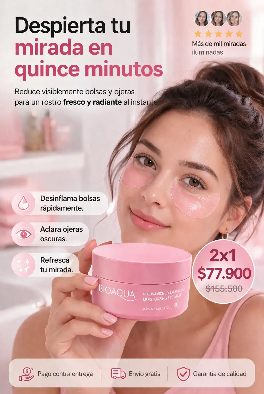 2x1 Bioaqua Parches de Colágeno: Despierta tu Mirada y Dile Adiós a la Apariencia de Cansancio en Minutos