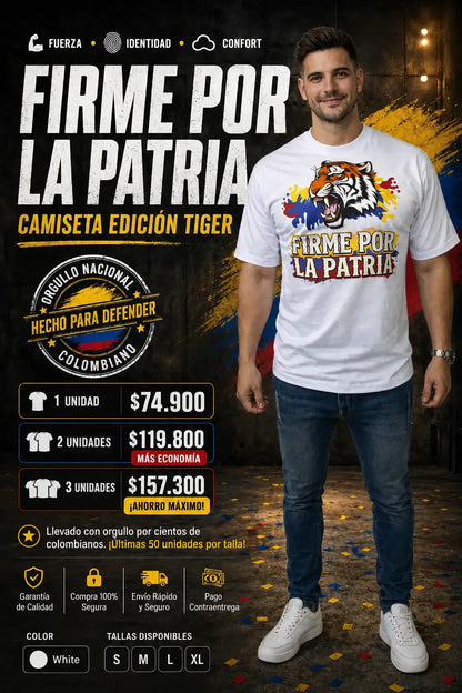Camiseta "Firme por la Patria" – Llevá el Orgullo Colombiano con la Fuerza de un Tigre.