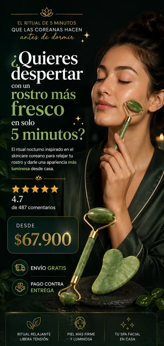 KIT MASAJEADOR FACIAL PREMIUM (Gua Sha + Rodillo de Jade/Cuarzo + Prensa para Ojos)