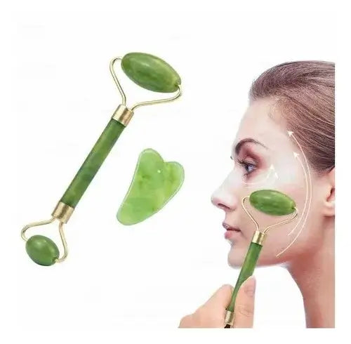 KIT MASAJEADOR FACIAL PREMIUM (Gua Sha + Rodillo de Jade/Cuarzo + Prensa para Ojos)