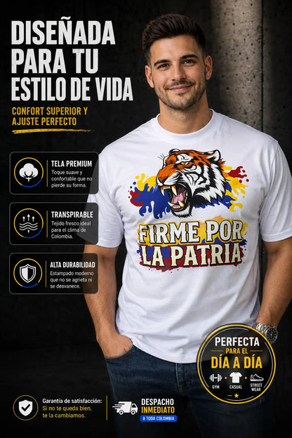 Camiseta "Firme por la Patria" – Llevá el Orgullo Colombiano con la Fuerza de un Tigre.