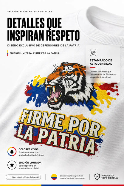 Camiseta "Firme por la Patria" – Llevá el Orgullo Colombiano con la Fuerza de un Tigre.