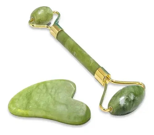 KIT MASAJEADOR FACIAL PREMIUM (Gua Sha + Rodillo de Jade/Cuarzo + Prensa para Ojos)