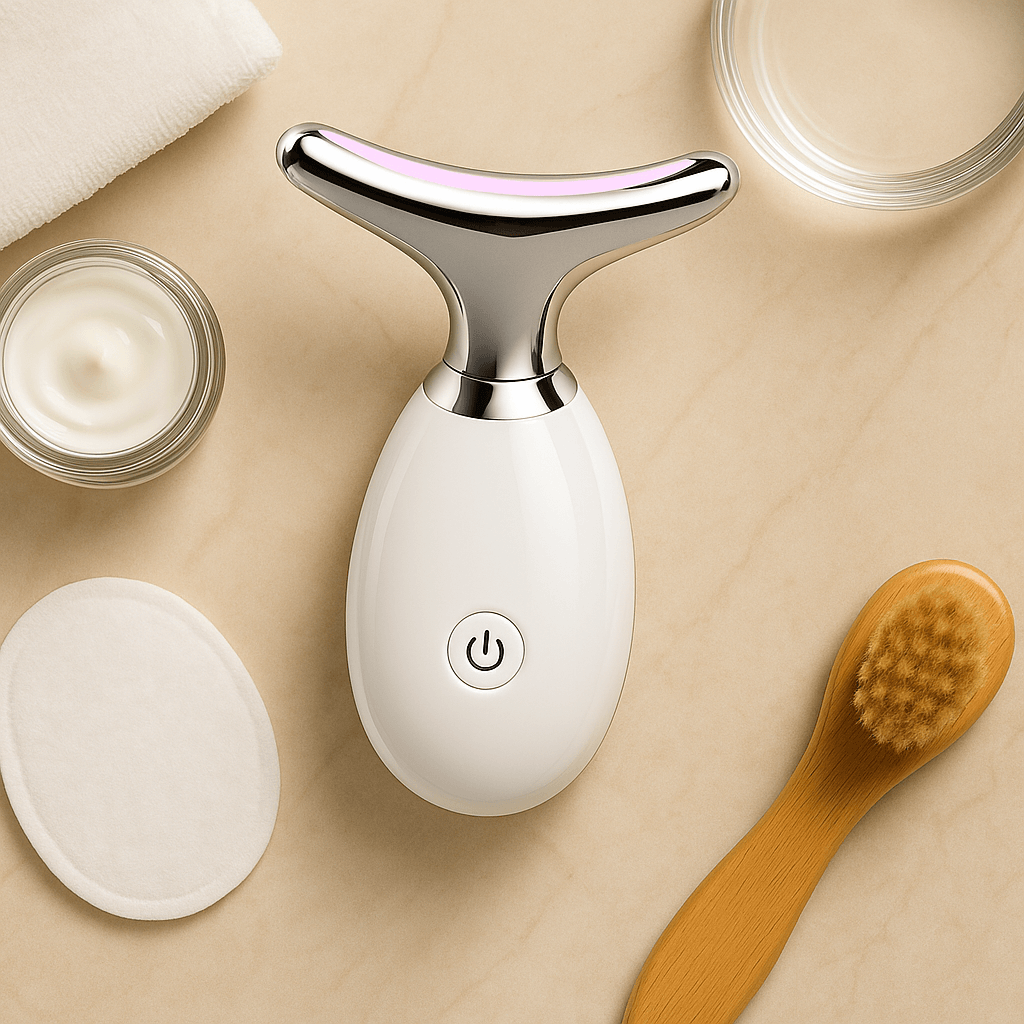 Masajeador Facial Glowvia® ✨ Reafirma tu piel en casa con luz LED 3‑en‑1