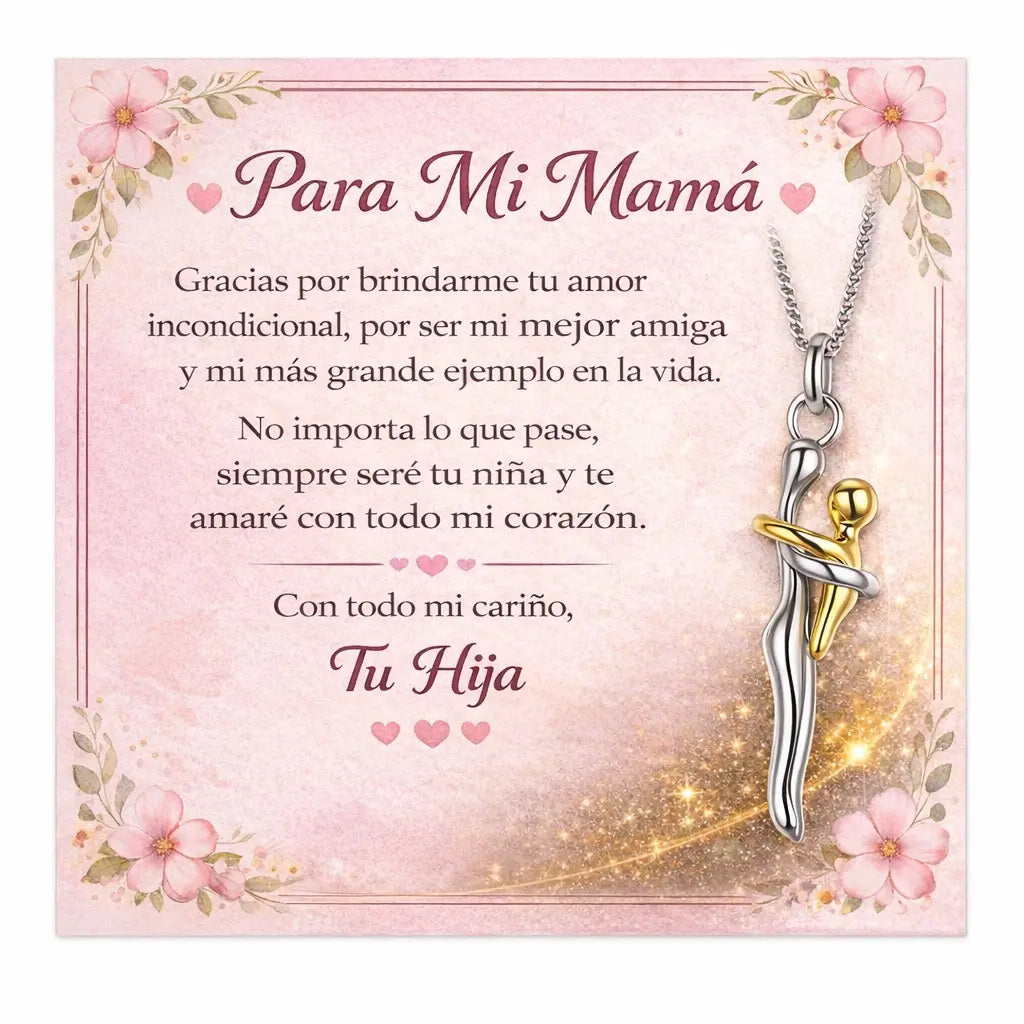 Collar Abrazo Eterno Madre e Hij@ + Caja Regalo de Lujo + Dedicatoria - El Detalle Perfecto Para Emocionar a Mamá
