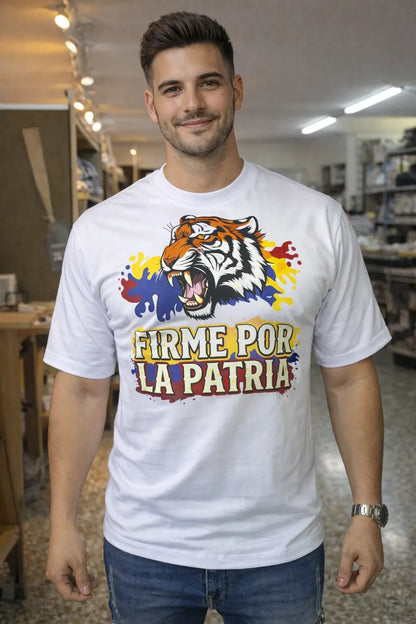 Camiseta "Firme por la Patria" – Llevá el Orgullo Colombiano con la Fuerza de un Tigre.