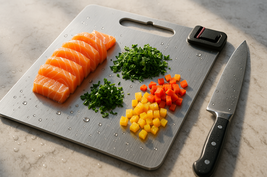CutKitchen - Tabla de Corte en Acero Inoxidable Para Cocina + Afilador de Cuchillos Regalo 🎁