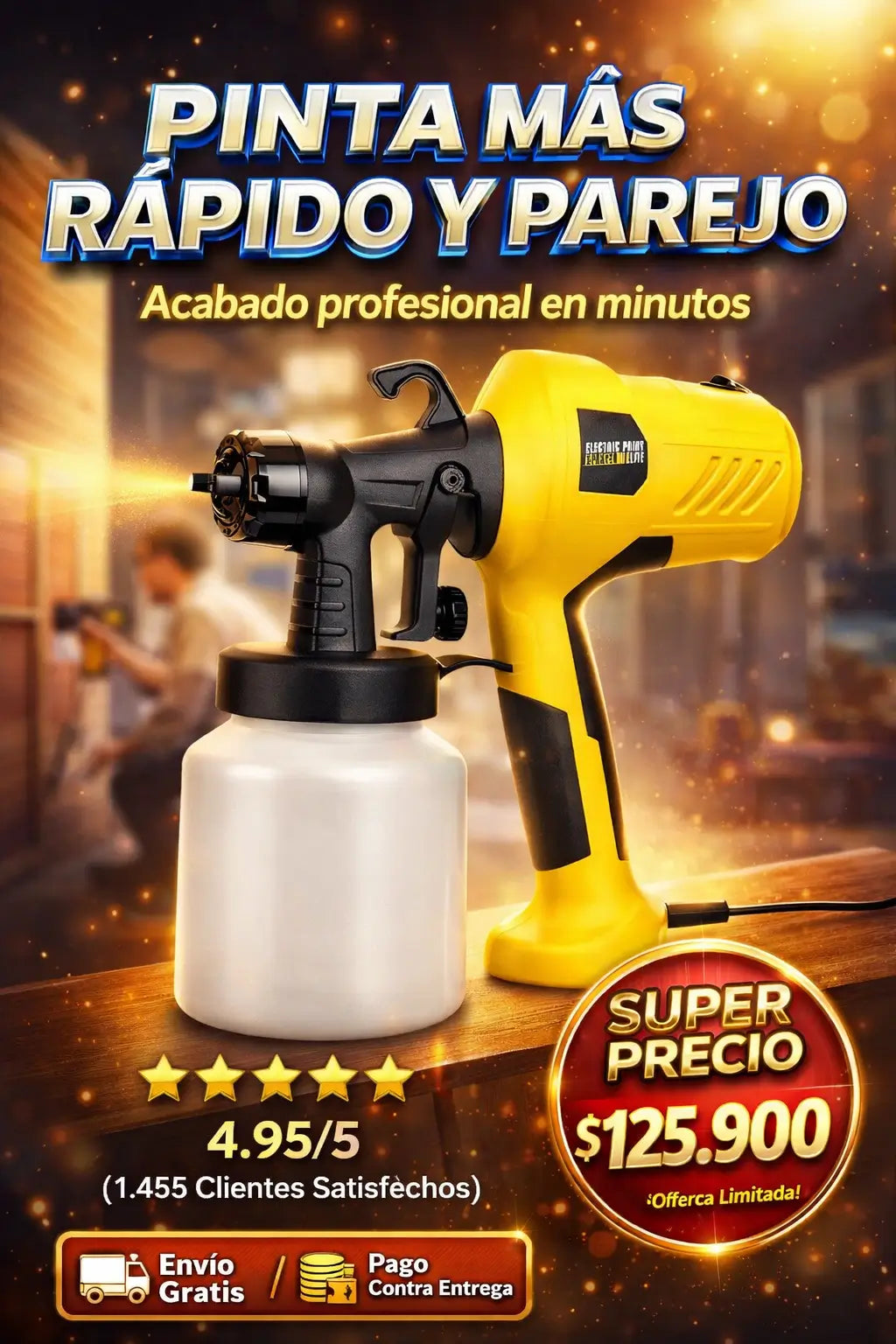 Pistola Pulverizadora de Pintura 400 Watts: acabado parejo sin brocha ni rodillo (más rápido y con menos desgaste)