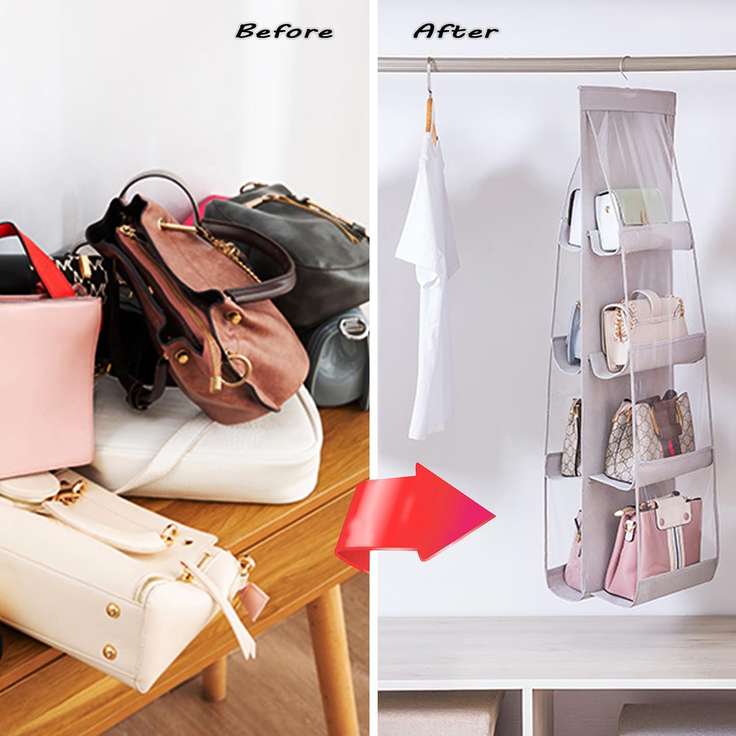 BagEight - Organizador de Bolsos Colgante de 8 Puestos.